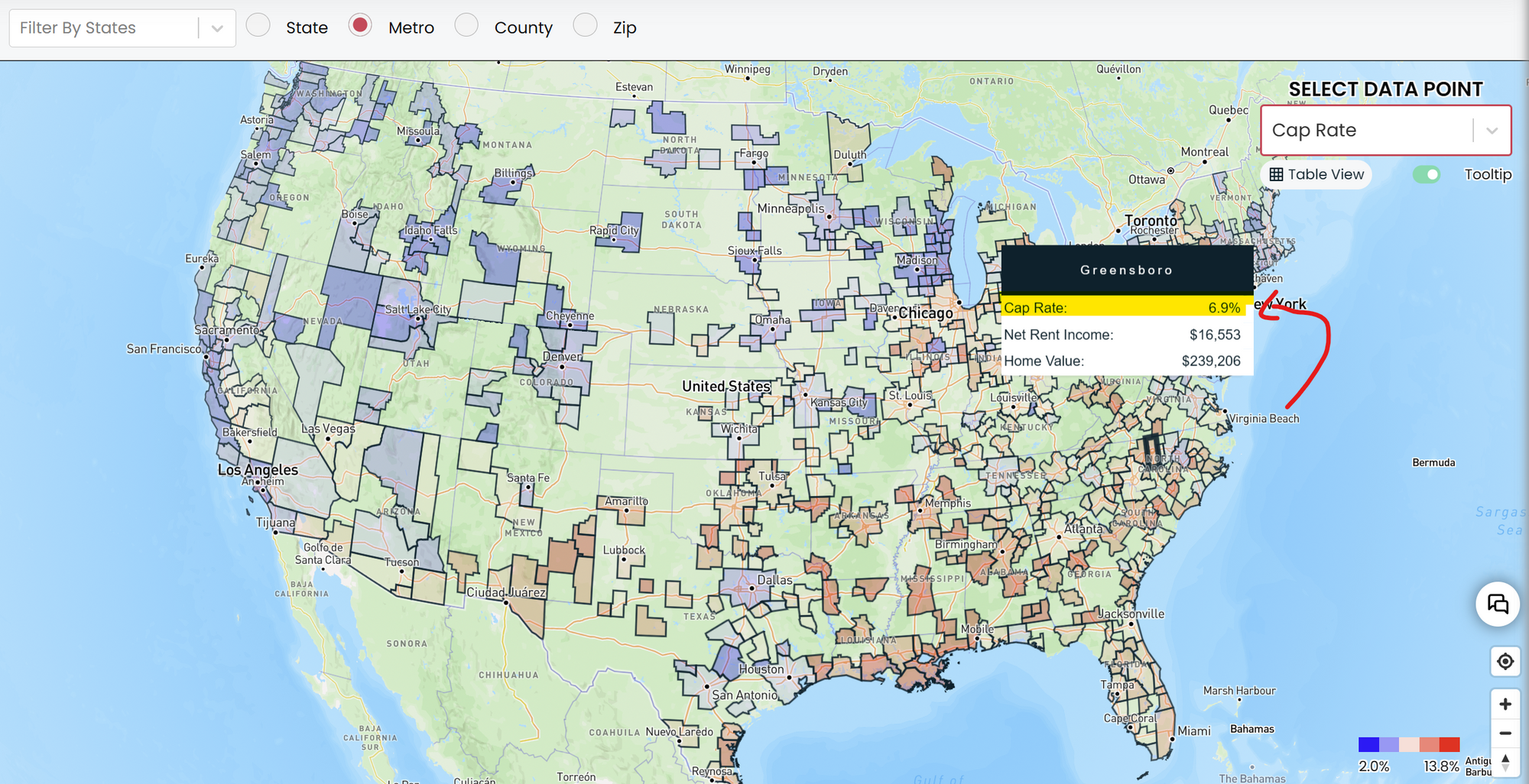 Cap rates in the US Housing Market are highest in the Southeast and Midwest. 